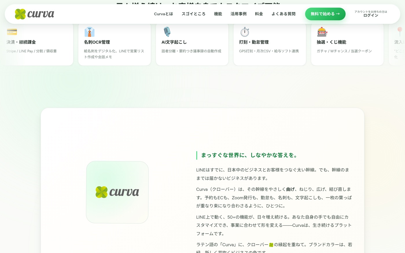 機能一覧 — 名刺OCR管理・AI文字起こし・打刻勤怠・抽選くじ機能